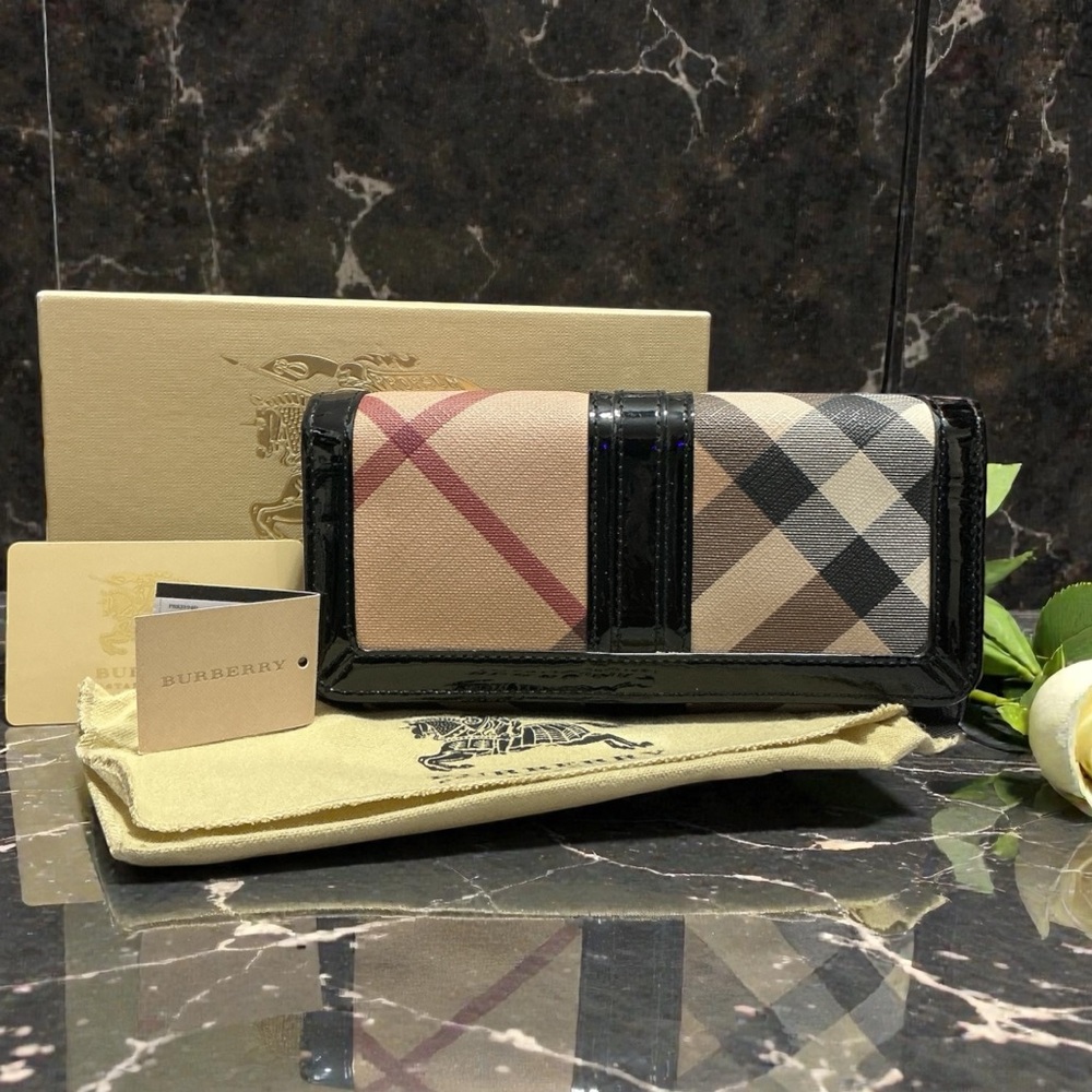 BURBERRY Penrose Nova Check Canvas & Patent Leather Continental Wallet AS NEW